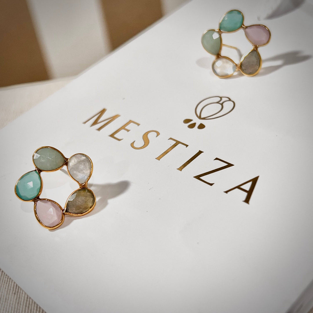 Pendientes con piedras Mallorca Amazonita, Aguamarina, Rosa, Labradorita y Luna - Mestiza Joyas