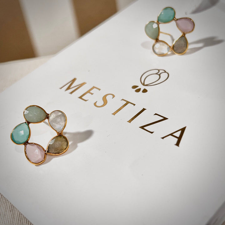 Pendientes con piedras Mallorca Amazonita, Aguamarina, Rosa, Labradorita y Luna - Mestiza Joyas