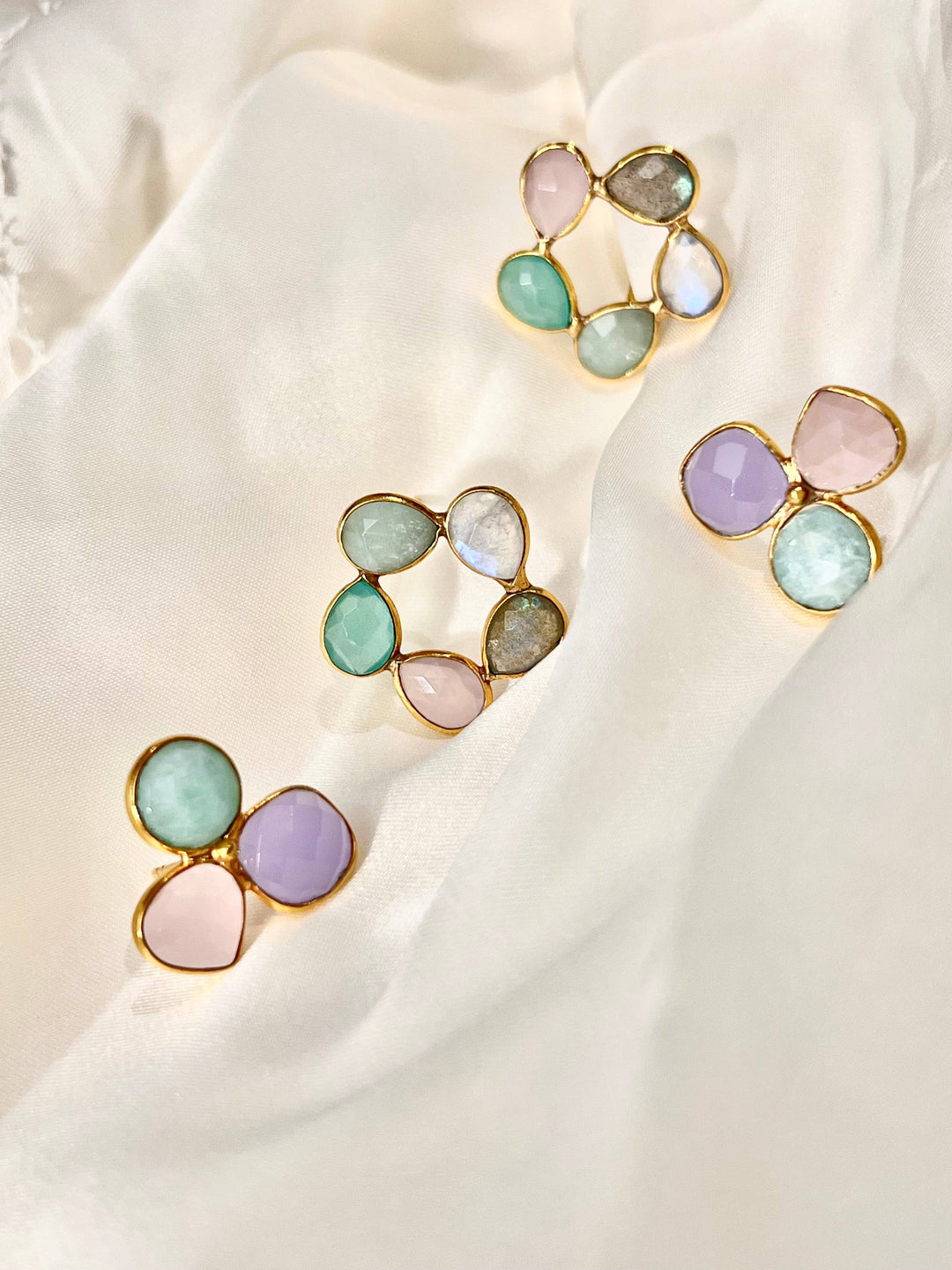 Pendientes con piedras Mallorca Amazonita, Aguamarina, Rosa, Labradorita y Luna - Mestiza Joyas