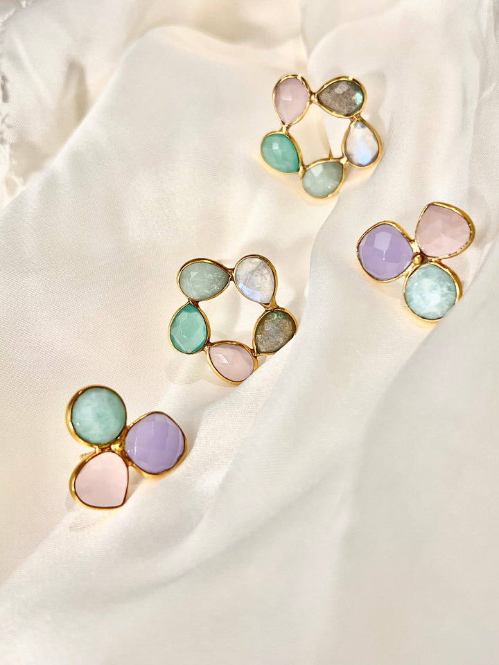 Pendientes con piedras Mallorca Amazonita, Aguamarina, Rosa, Labradorita y Luna - Mestiza Joyas