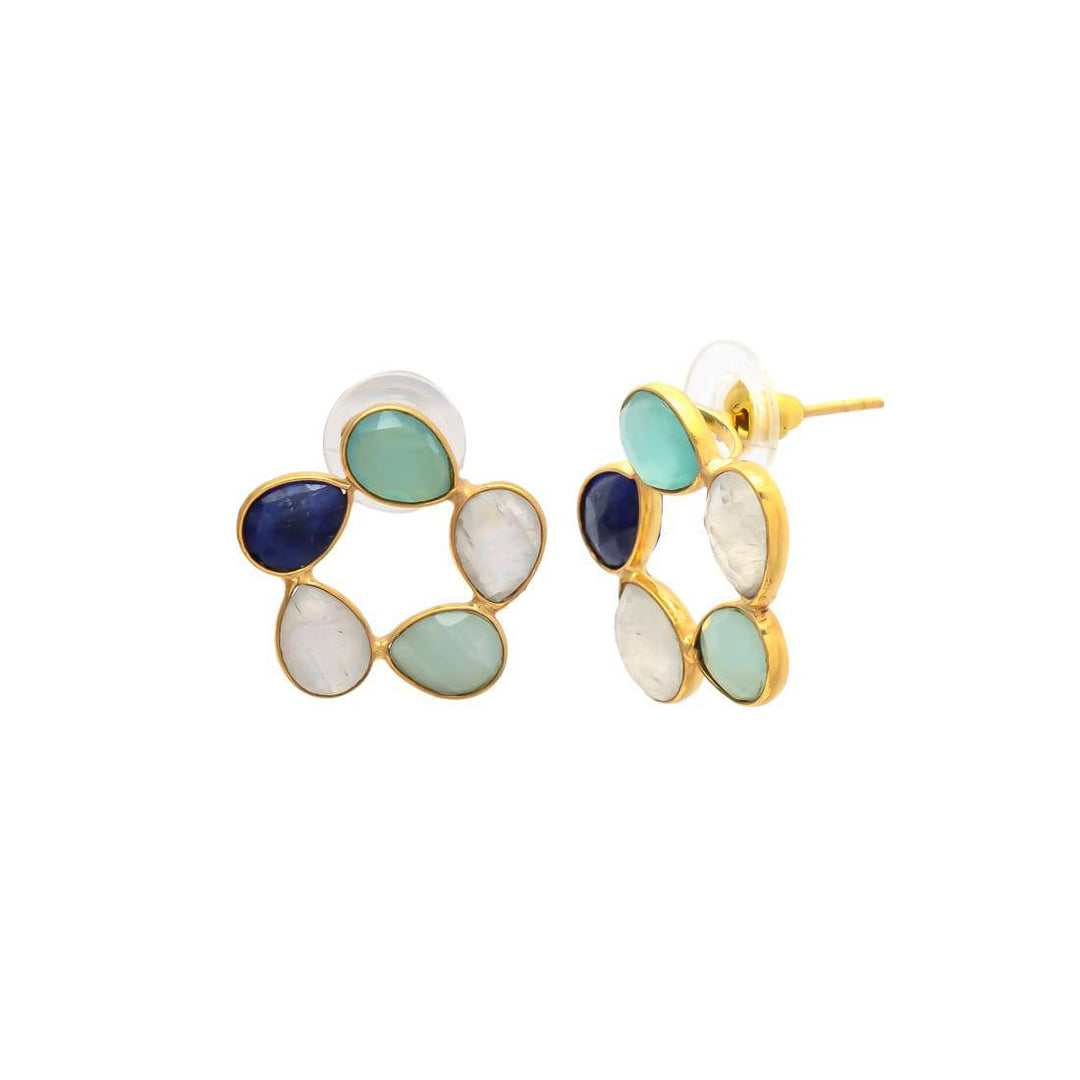 Pendientes con piedras Mallorca Azul , Luna, Aguamarina y Amazonita - Mestiza Joyas
