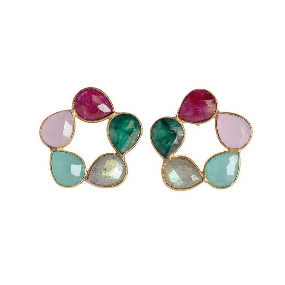 Pendientes con piedras Mallorca Granate, Verde, Labradorita, Aguamarina y Rosa - Mestiza Joyas