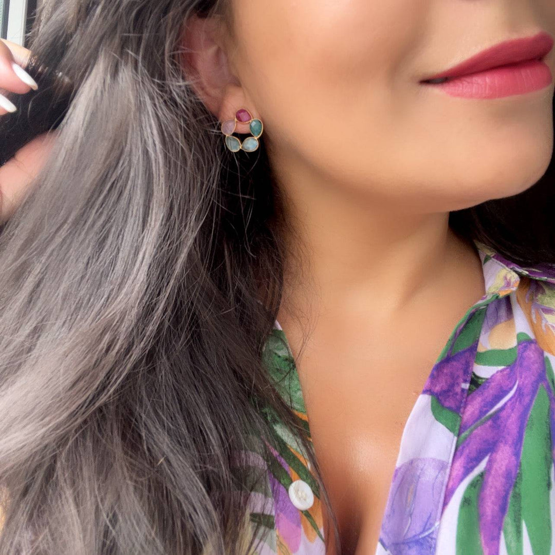 Pendientes con piedras Mallorca Granate, Verde, Labradorita, Aguamarina y Rosa - Mestiza Joyas