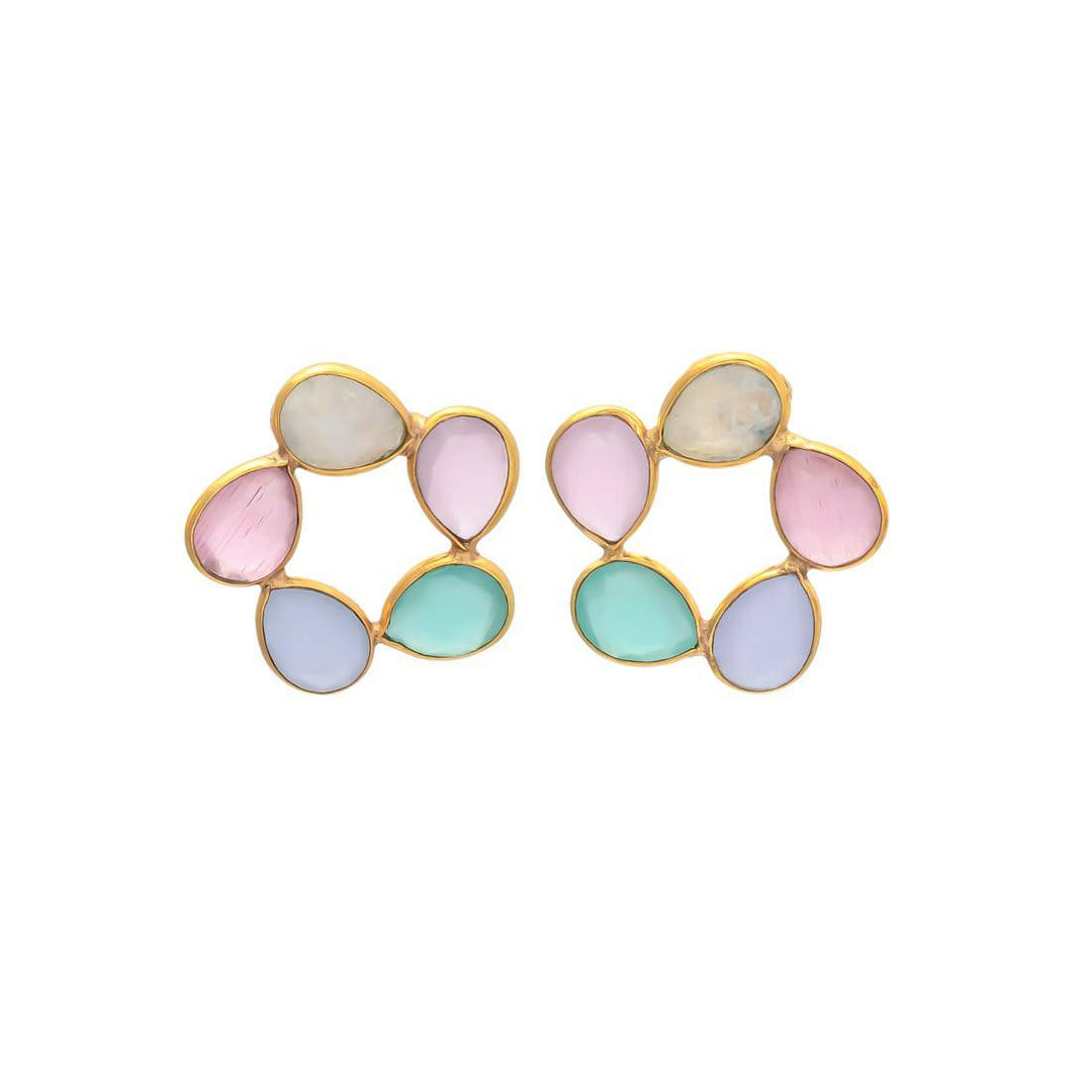 Pendientes con piedras Mallorca Luna, Rosa, Lila y Aguamarina - Mestiza Joyas