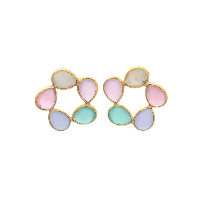 Pendientes con piedras Mallorca Luna, Rosa, Lila y Aguamarina - Mestiza Joyas