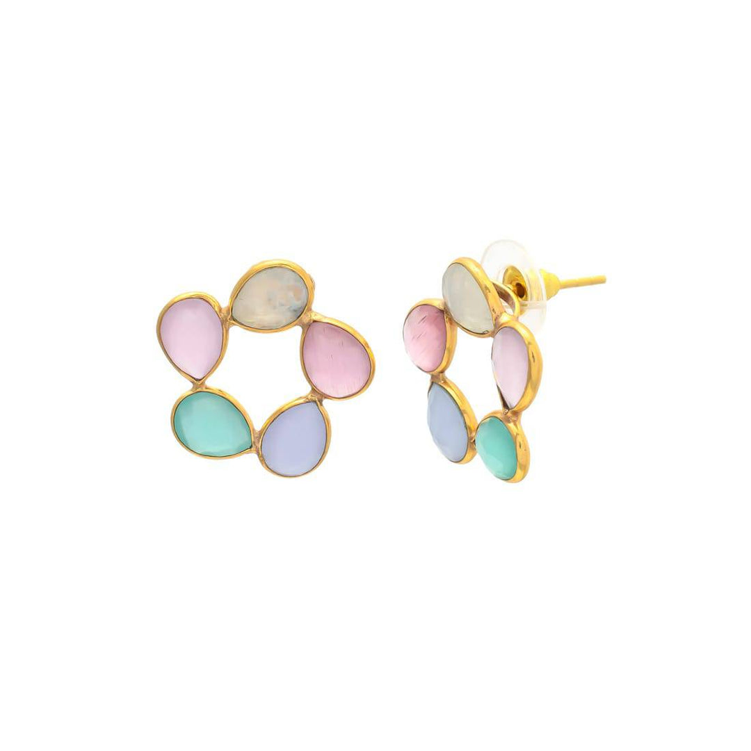 Pendientes con piedras Mallorca Luna, Rosa, Lila y Aguamarina - Mestiza Joyas
