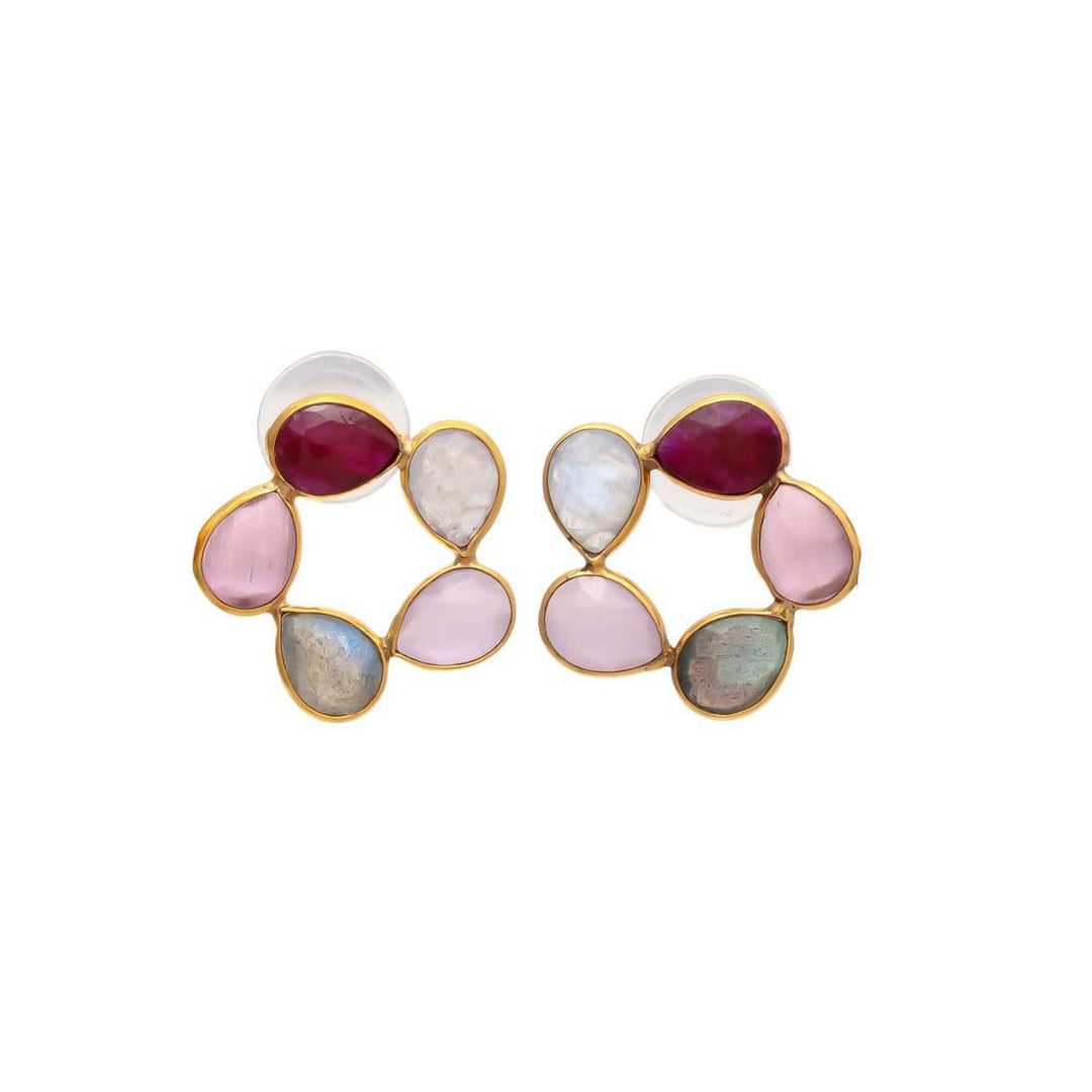 Pendientes con piedras Mallorca Rubí, Rosa, Labradorita y Luna - Mestiza Joyas