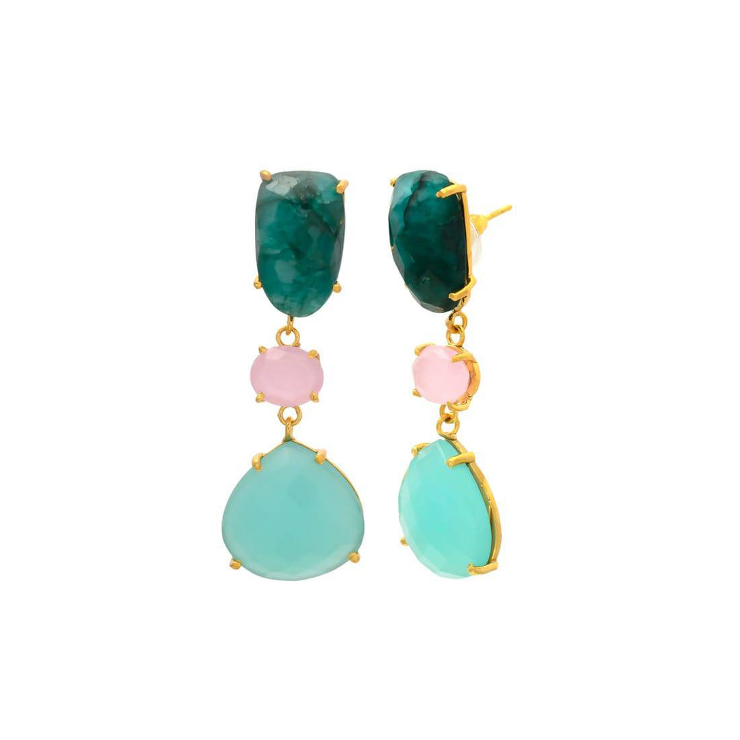 Pendientes con piedras Marel Esmeralda, Rosa y Aguamarina - Mestiza Joyas