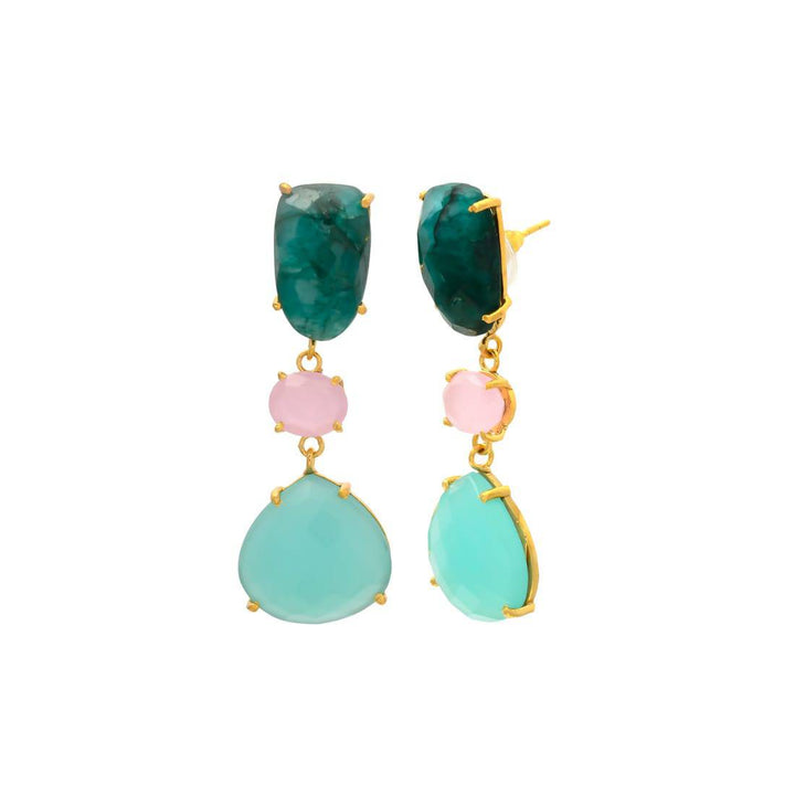Pendientes con piedras Marel Esmeralda, Rosa y Aguamarina - Mestiza Joyas