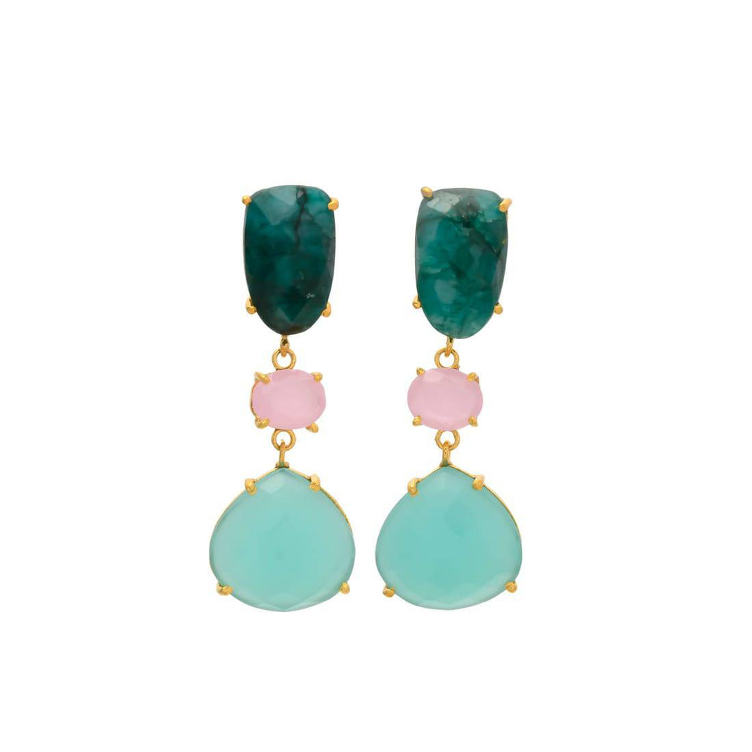 Pendientes con piedras Marel Esmeralda, Rosa y Aguamarina - Mestiza Joyas