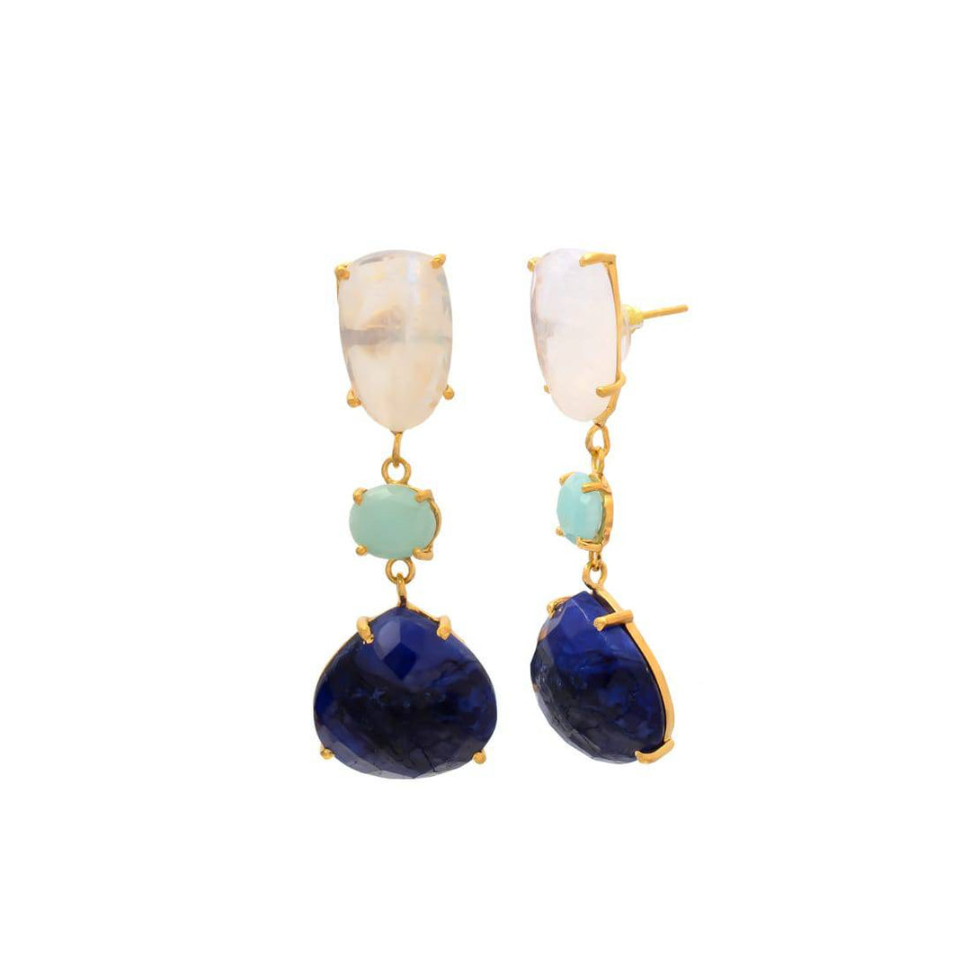 Pendientes con piedras Marel Luna, Amazonita y Zafiro - Mestiza Joyas