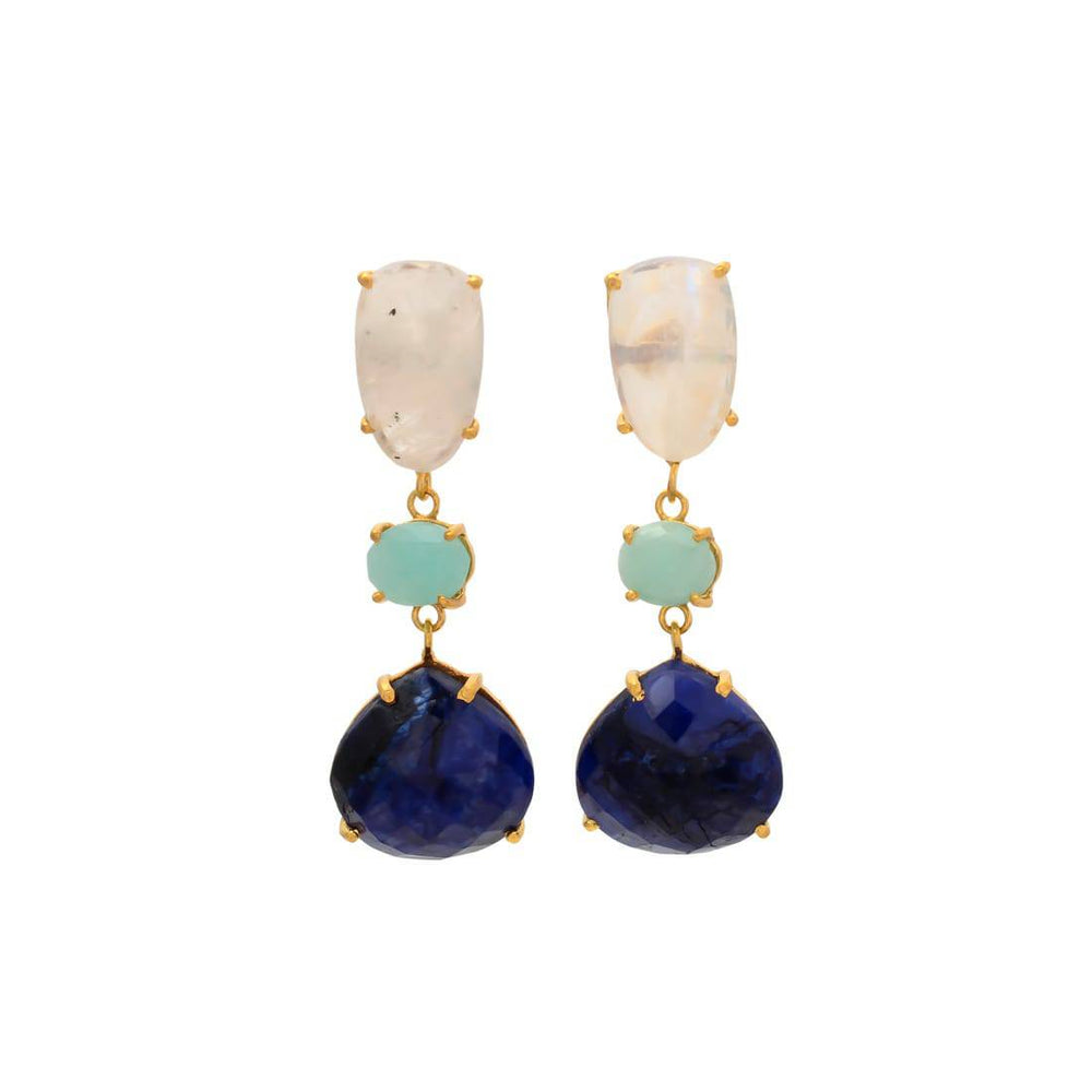 Pendientes con piedras Marel Luna, Amazonita y Zafiro - Mestiza Joyas