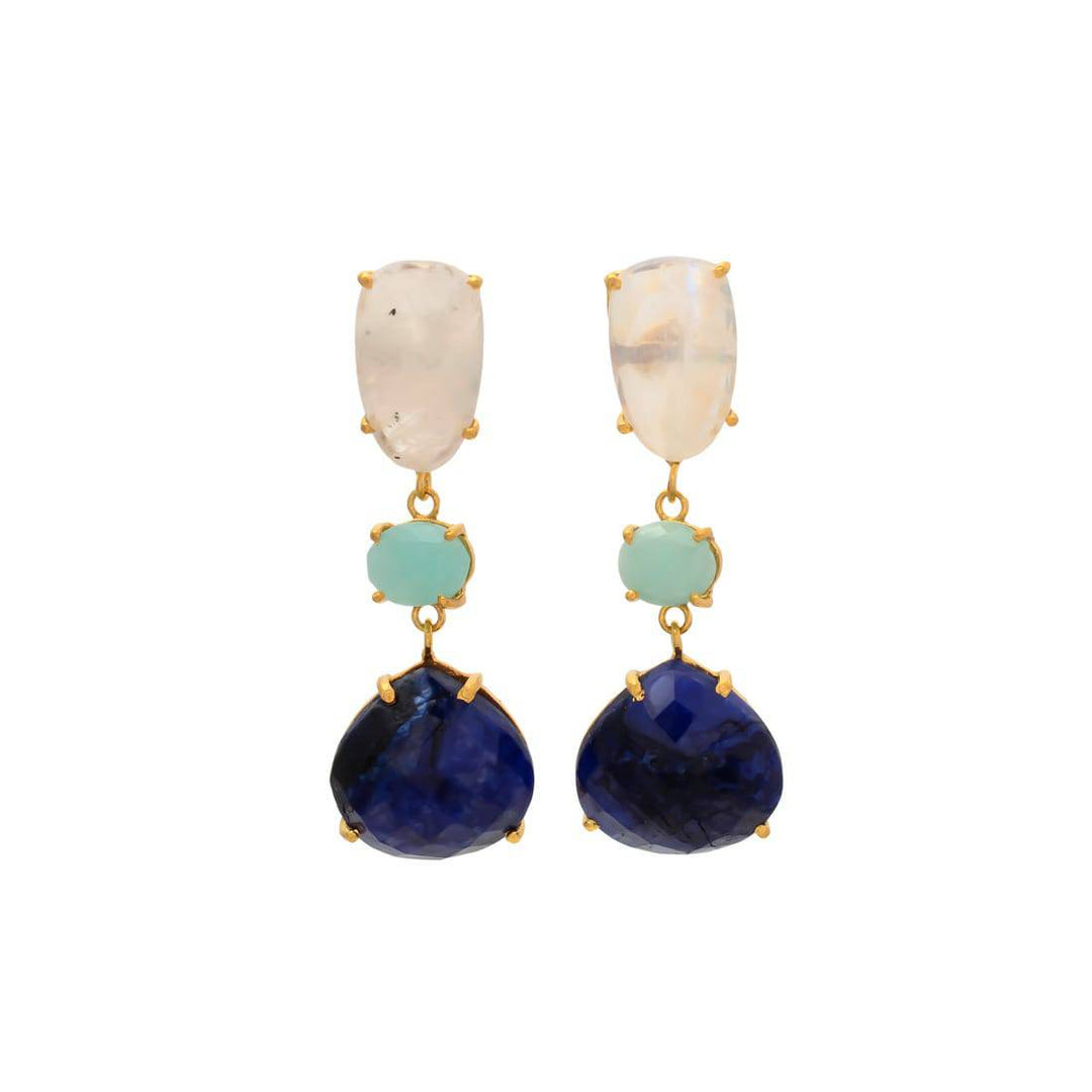 Pendientes con piedras Marel Luna, Amazonita y Zafiro - Mestiza Joyas