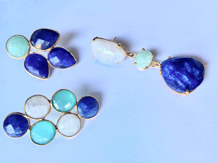 Pendientes con piedras Marel Luna, Amazonita y Zafiro - Mestiza Joyas
