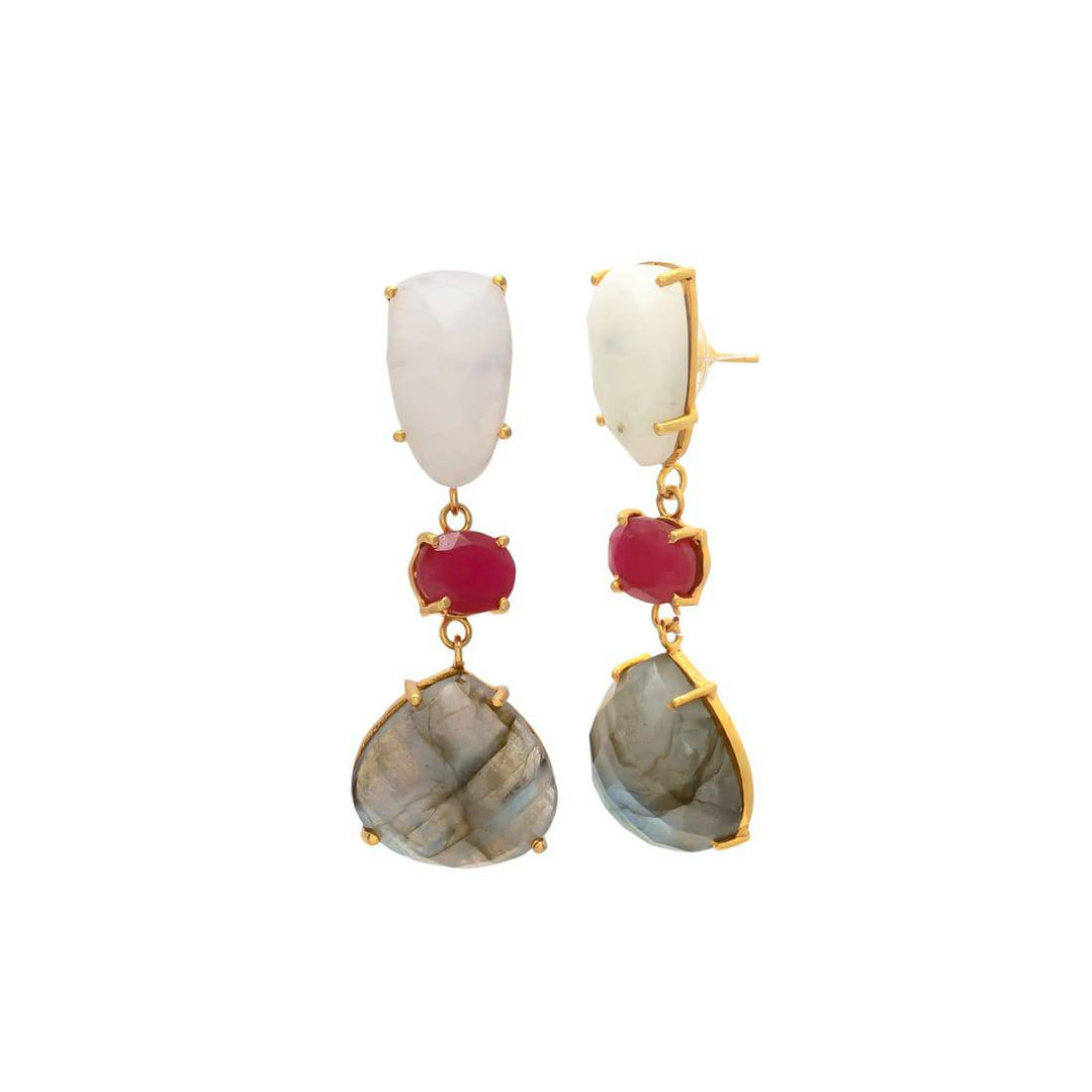 Pendientes con piedras Marel Luna, Rubí y Labradorita - Mestiza Joyas