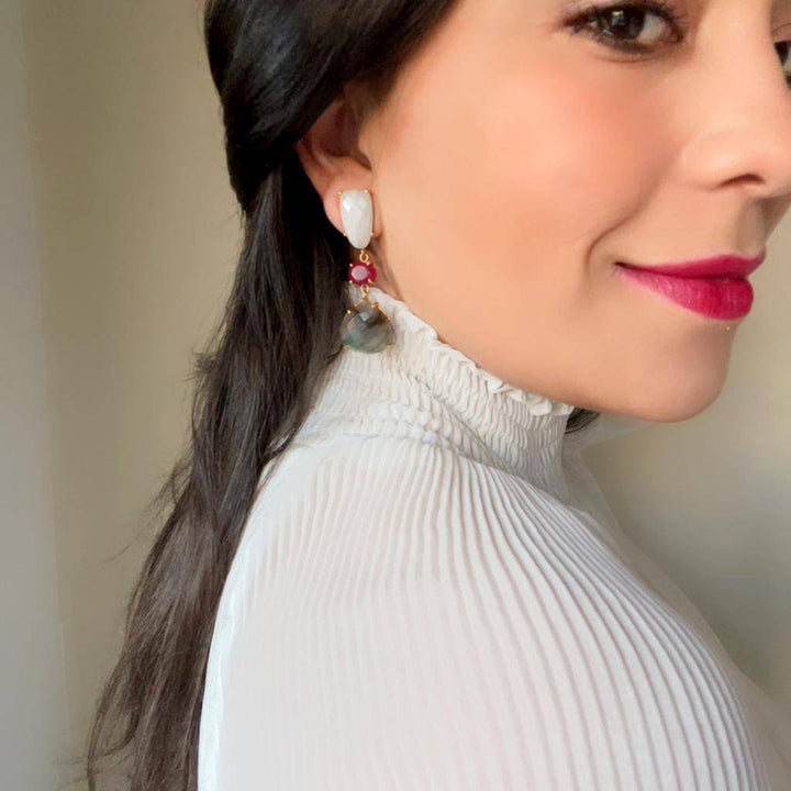 Pendientes con piedras Marel Luna, Rubí y Labradorita - Mestiza Joyas