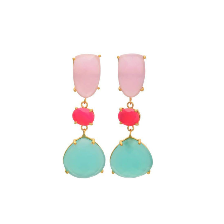 Pendientes con piedras Marel Rosa, Fucsia y Aguamarina - Mestiza Joyas