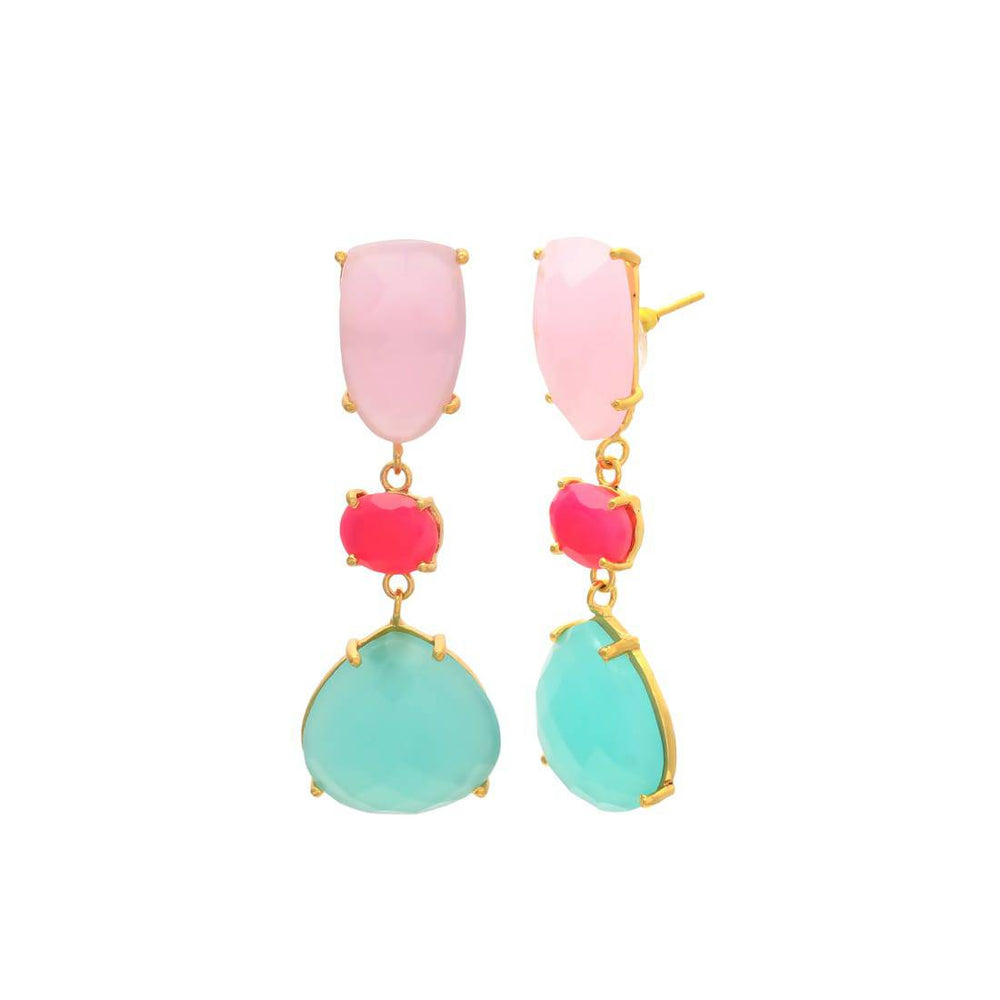 Pendientes con piedras Marel Rosa, Fucsia y Aguamarina - Mestiza Joyas