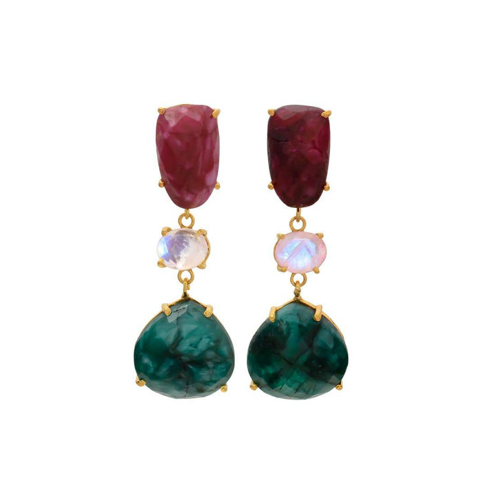 Pendientes con piedras Marel Rubí, Luna y Esmeralda - Mestiza Joyas