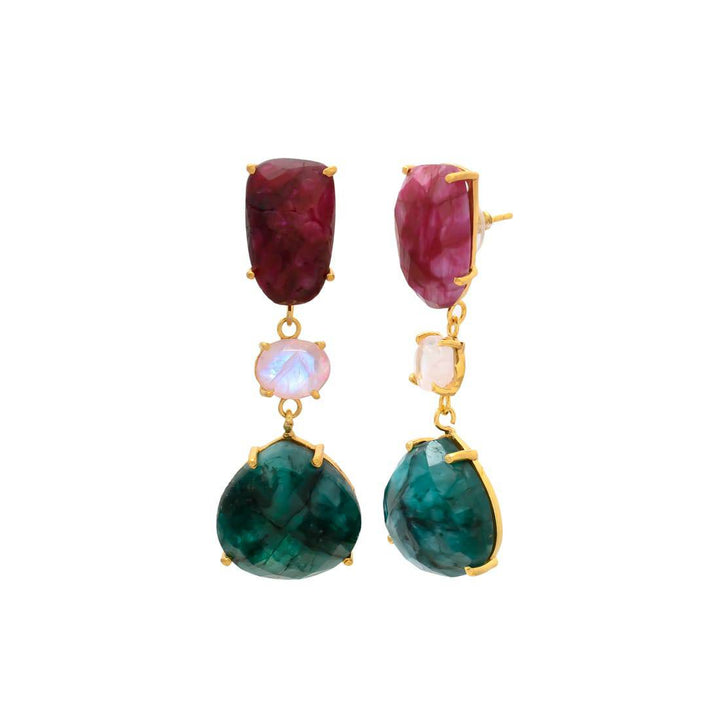 Pendientes con piedras Marel Rubí, Luna y Esmeralda - Mestiza Joyas