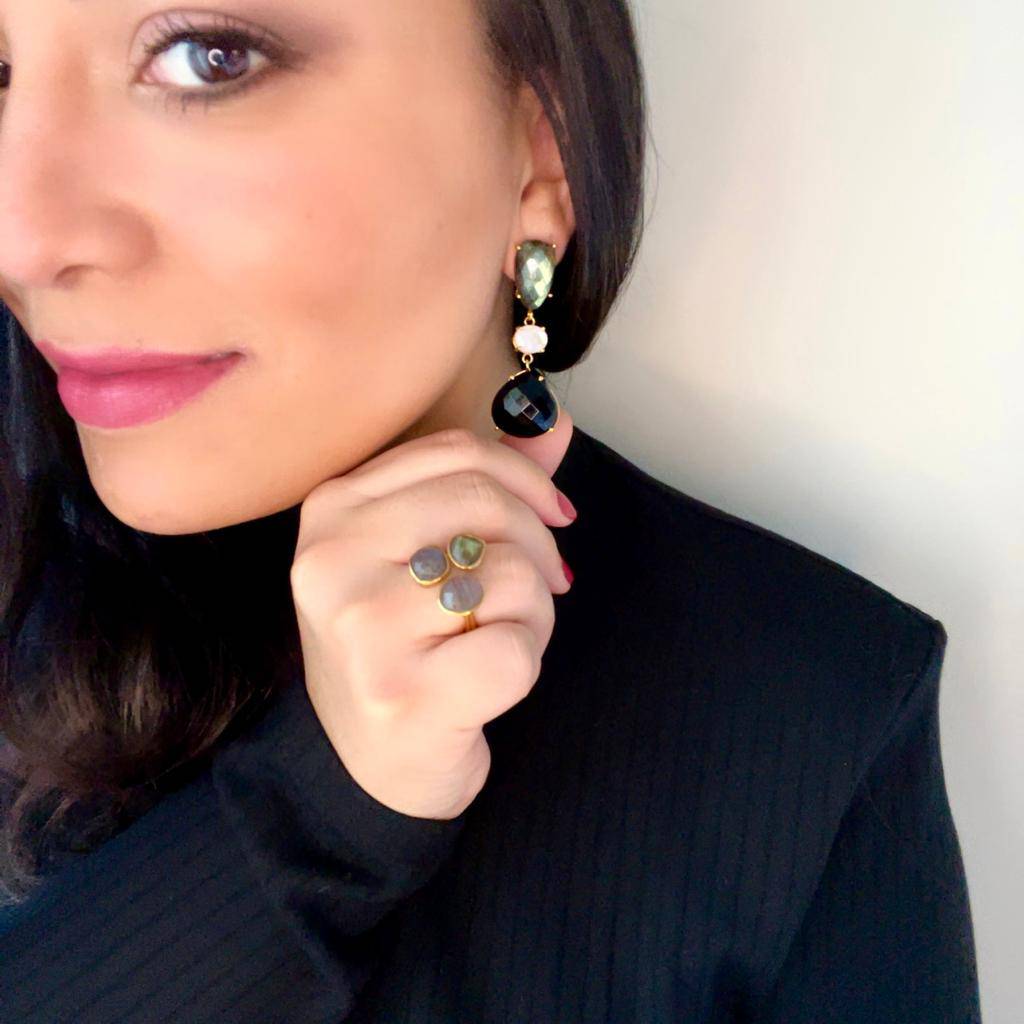 Pendientes con piedras Marel Rubí, Luna y Esmeralda - Mestiza Joyas