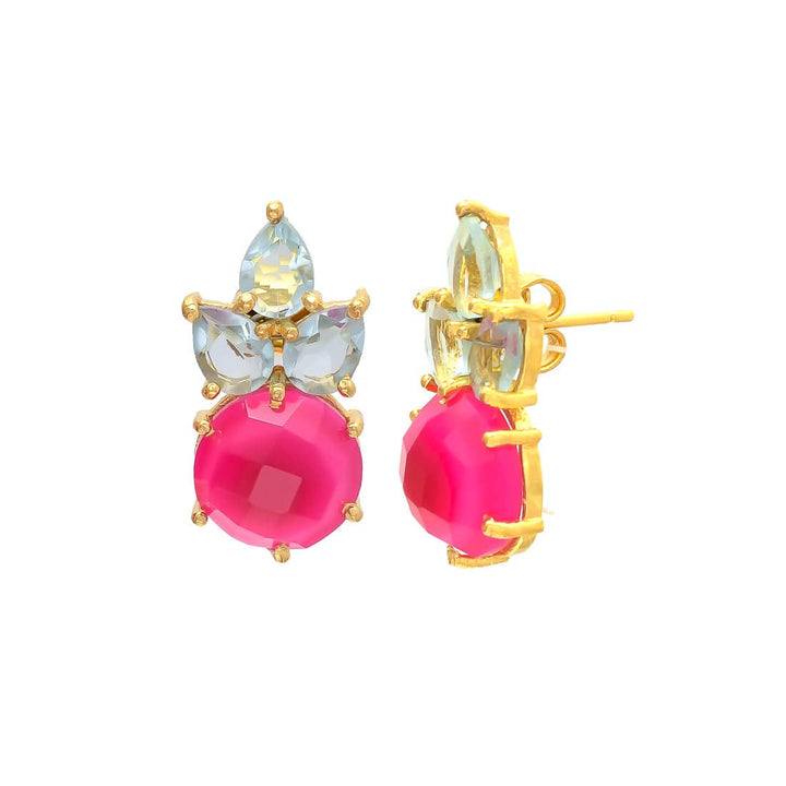 Pendientes con piedras Mier Aguamarina Cristalina y Fucsia - Mestiza Joyas