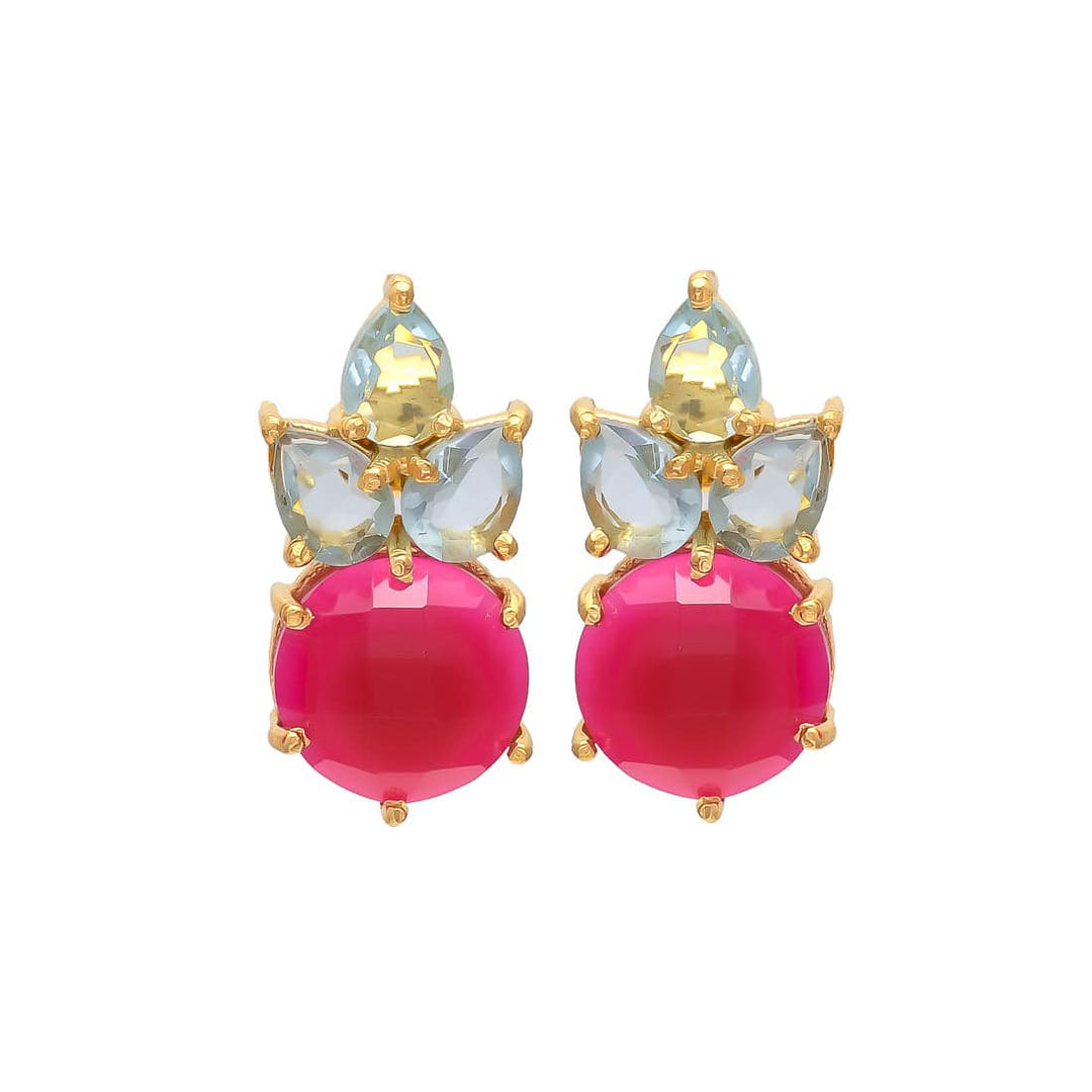 Pendientes con piedras Mier Aguamarina Cristalina y Fucsia - Mestiza Joyas