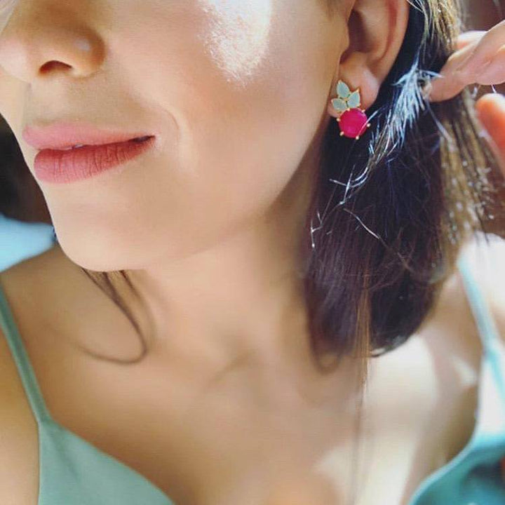 Pendientes con piedras Mier Aguamarina y Rubí - Mestiza Joyas