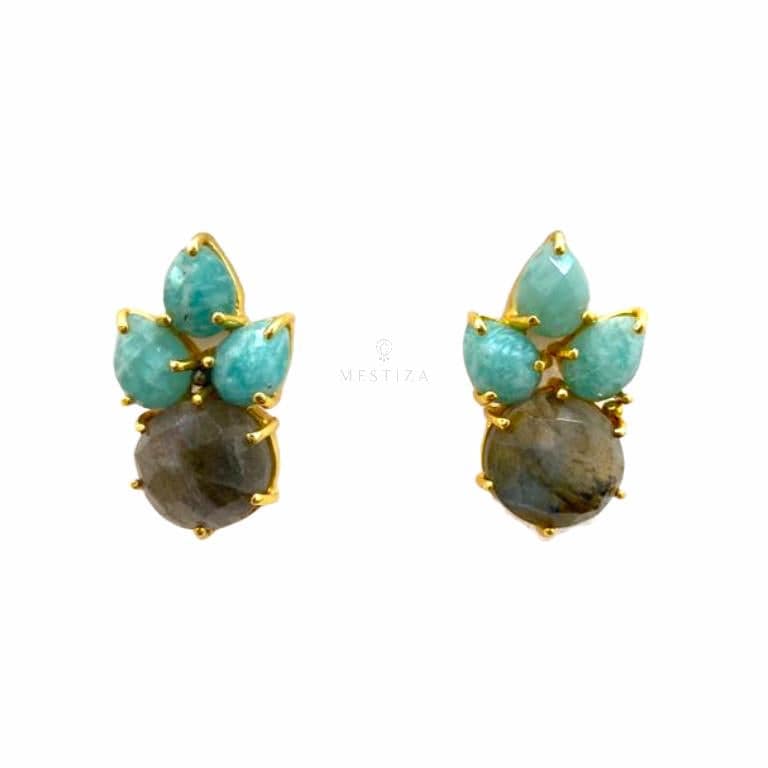 Pendientes con piedras Mier Amazonita y Labradorita - Mestiza Joyas