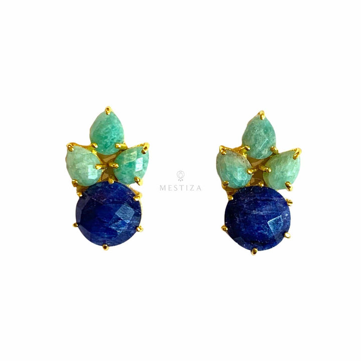 Pendientes con piedras Mier Amazonita y Zafiro - Mestiza Joyas