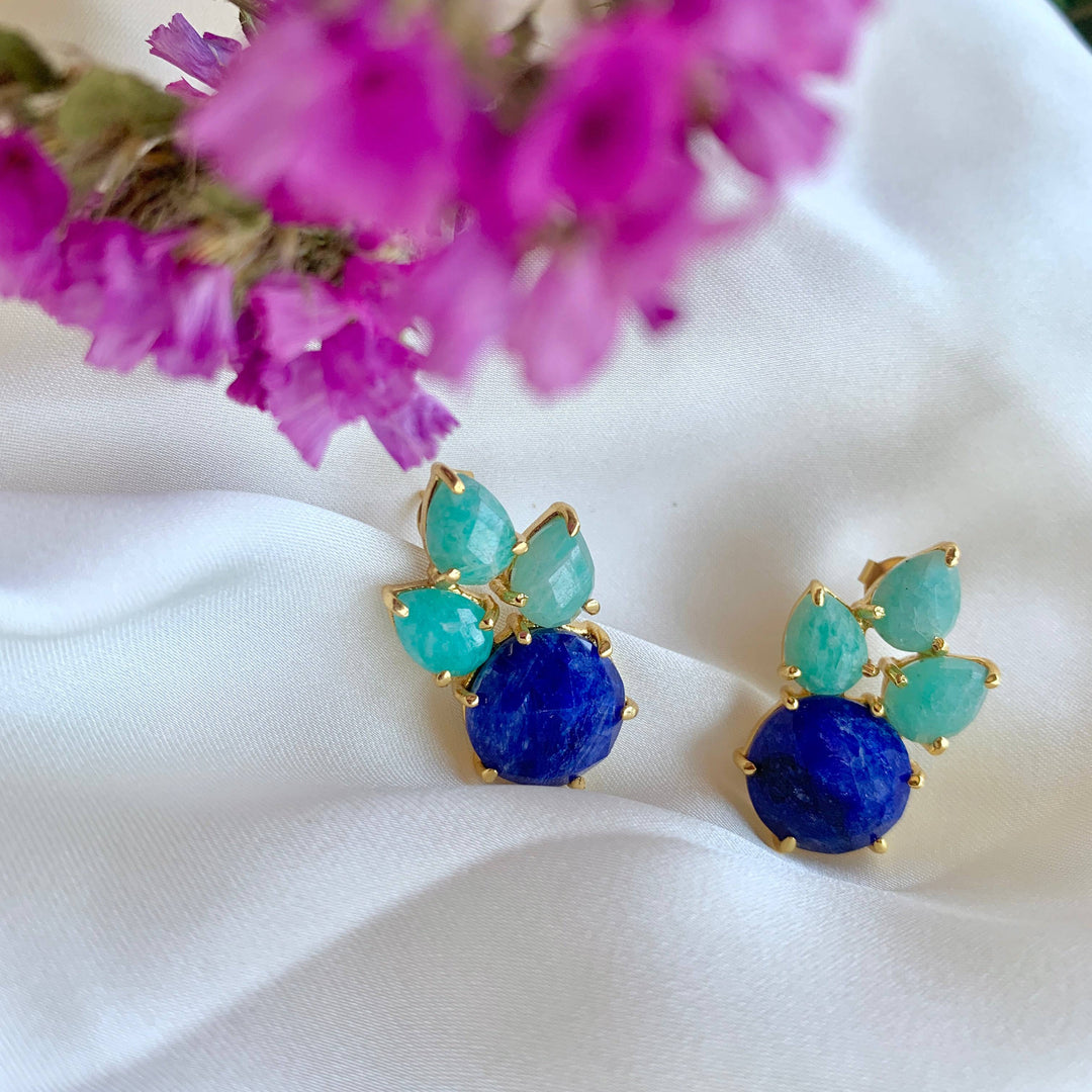 Pendientes con piedras Mier Amazonita y Zafiro - Mestiza Joyas