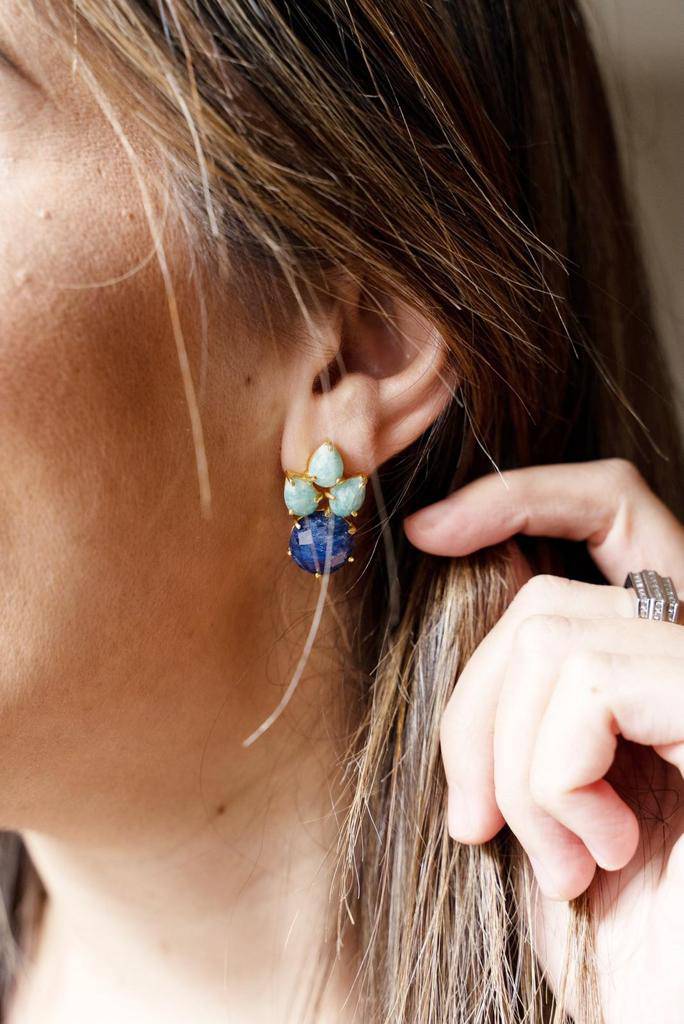Pendientes con piedras Mier Amazonita y Zafiro - Mestiza Joyas