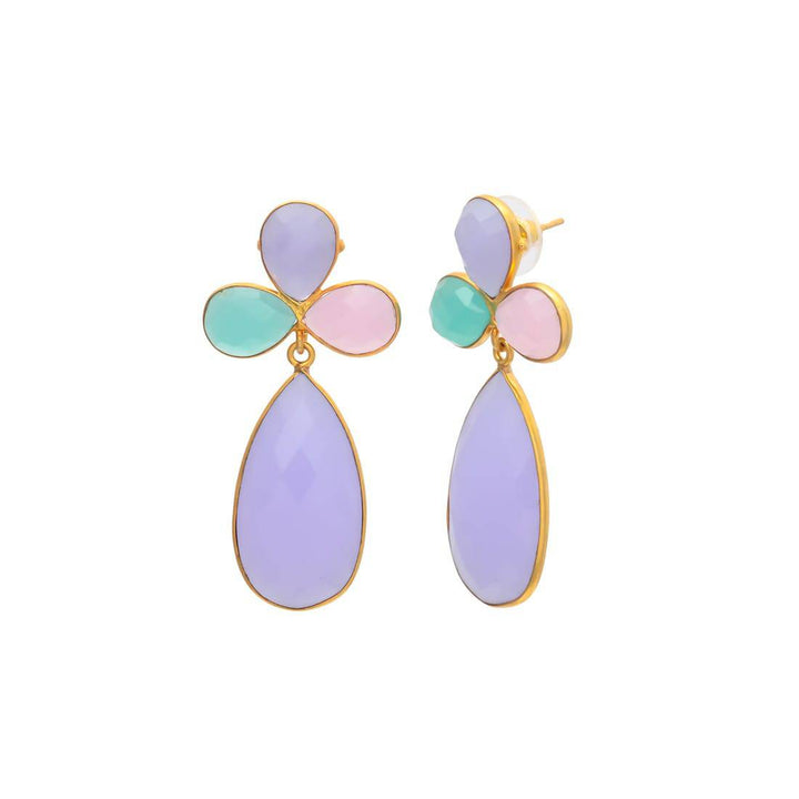 Pendientes con piedras Trébol Aguamarina, Rosa y Lila - Mestiza Joyas