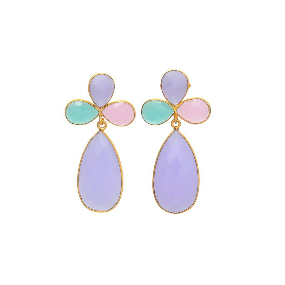 Pendientes con piedras Trébol Aguamarina, Rosa y Lila - Mestiza Joyas