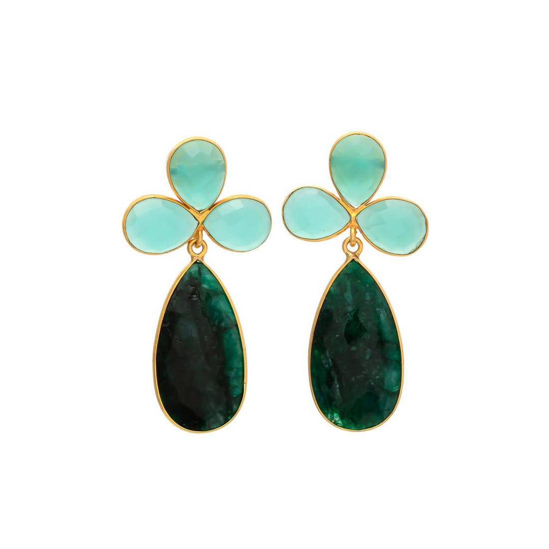 Pendientes con piedras Trébol Aguamarina y Esmeralda - Mestiza Joyas