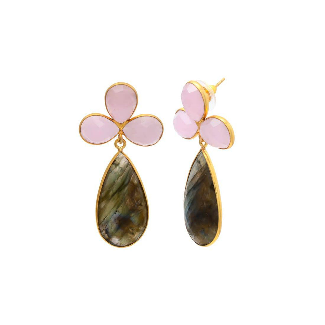 Pendientes con piedras Trébol Rosa y Labradorita - Mestiza Joyas