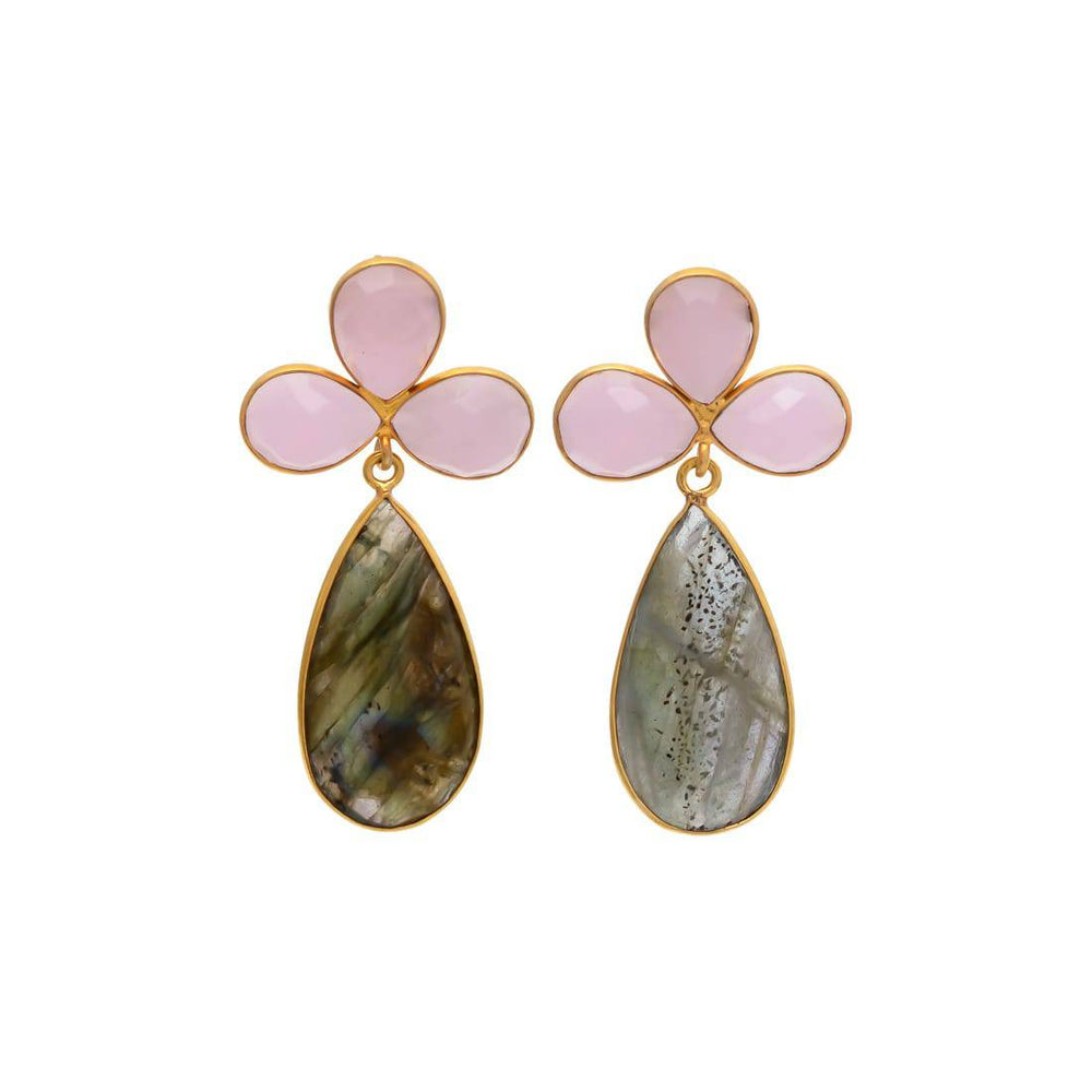 Pendientes con piedras Trébol Rosa y Labradorita - Mestiza Joyas