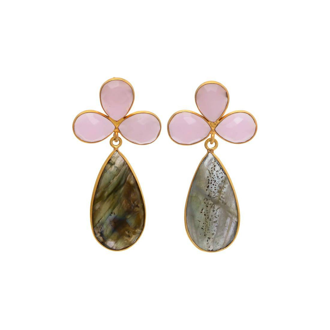 Pendientes con piedras Trébol Rosa y Labradorita - Mestiza Joyas