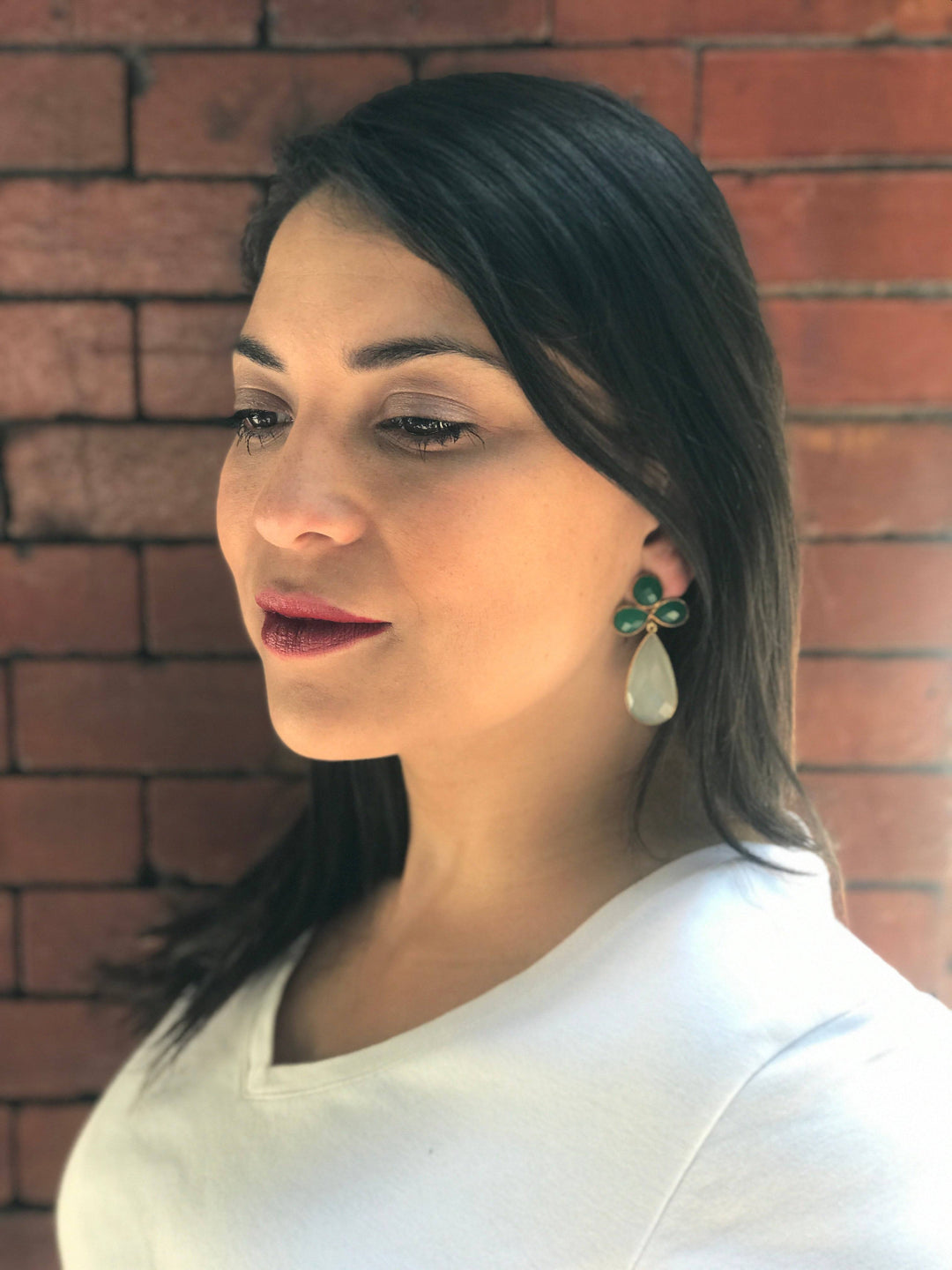 Pendientes con piedras Trébol Verde y Blanco - Mestiza Joyas