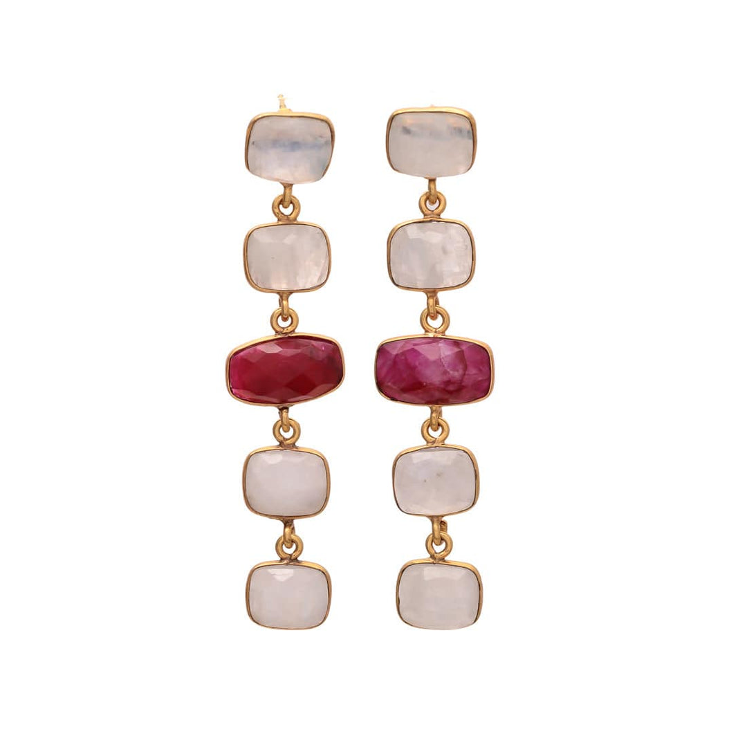 Pendientes con piedras Tui Piedra de Luna y Granate - Mestiza Joyas