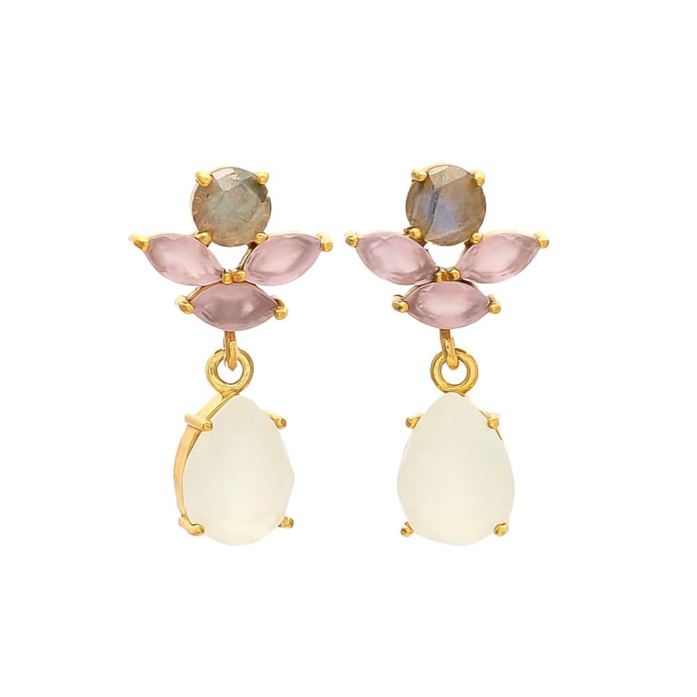 Pendientes con piedras Tulipán Labradorita, Rosa y Blanco - Mestiza Joyas