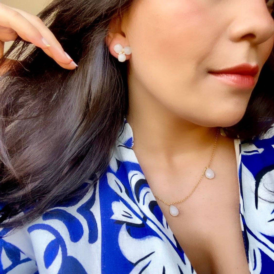 Pendientes con piedras Zarautz Blanco - Mestiza Joyas