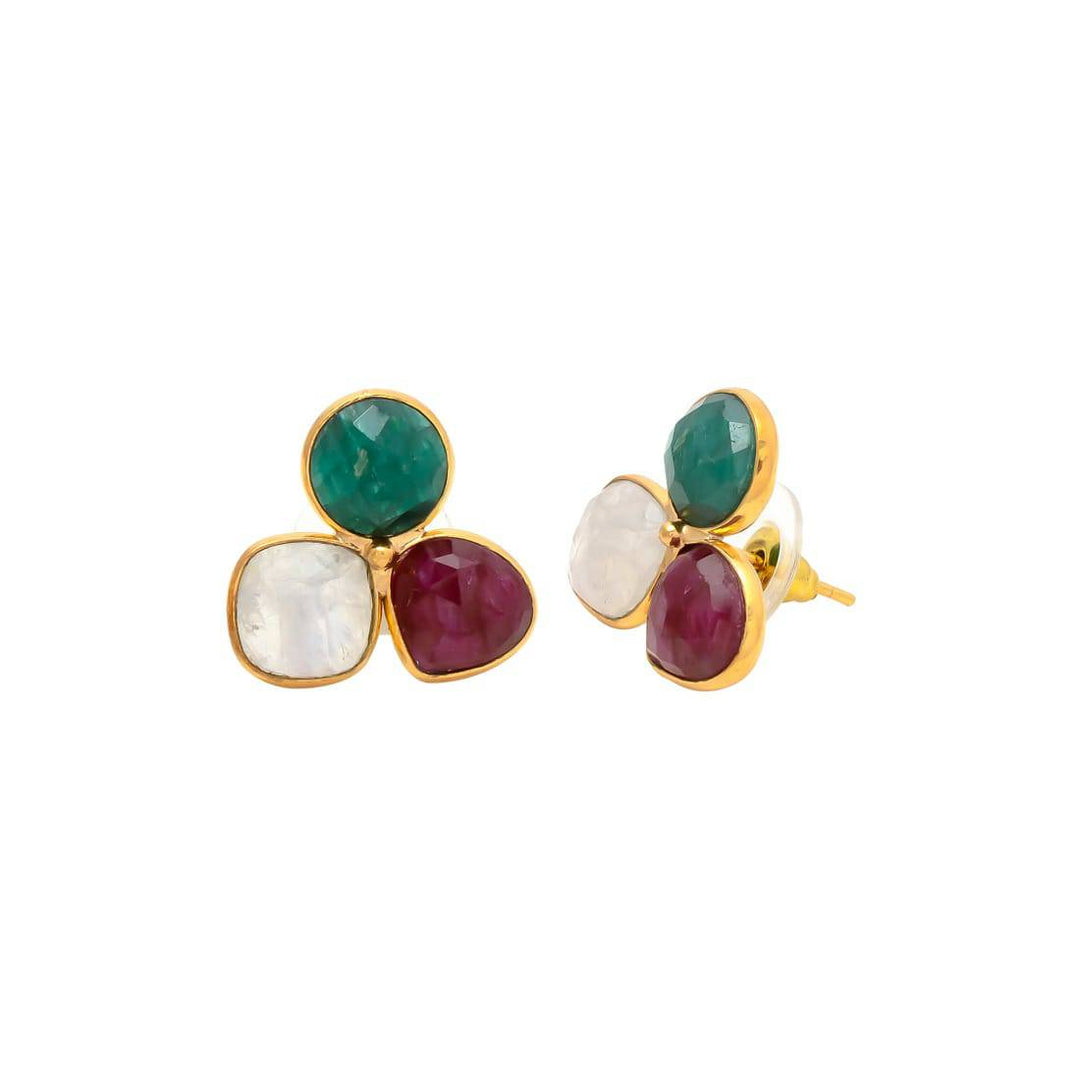 Pendientes con piedras Zarautz Esmeralda, Rubí y Piedra de Luna - Mestiza Joyas