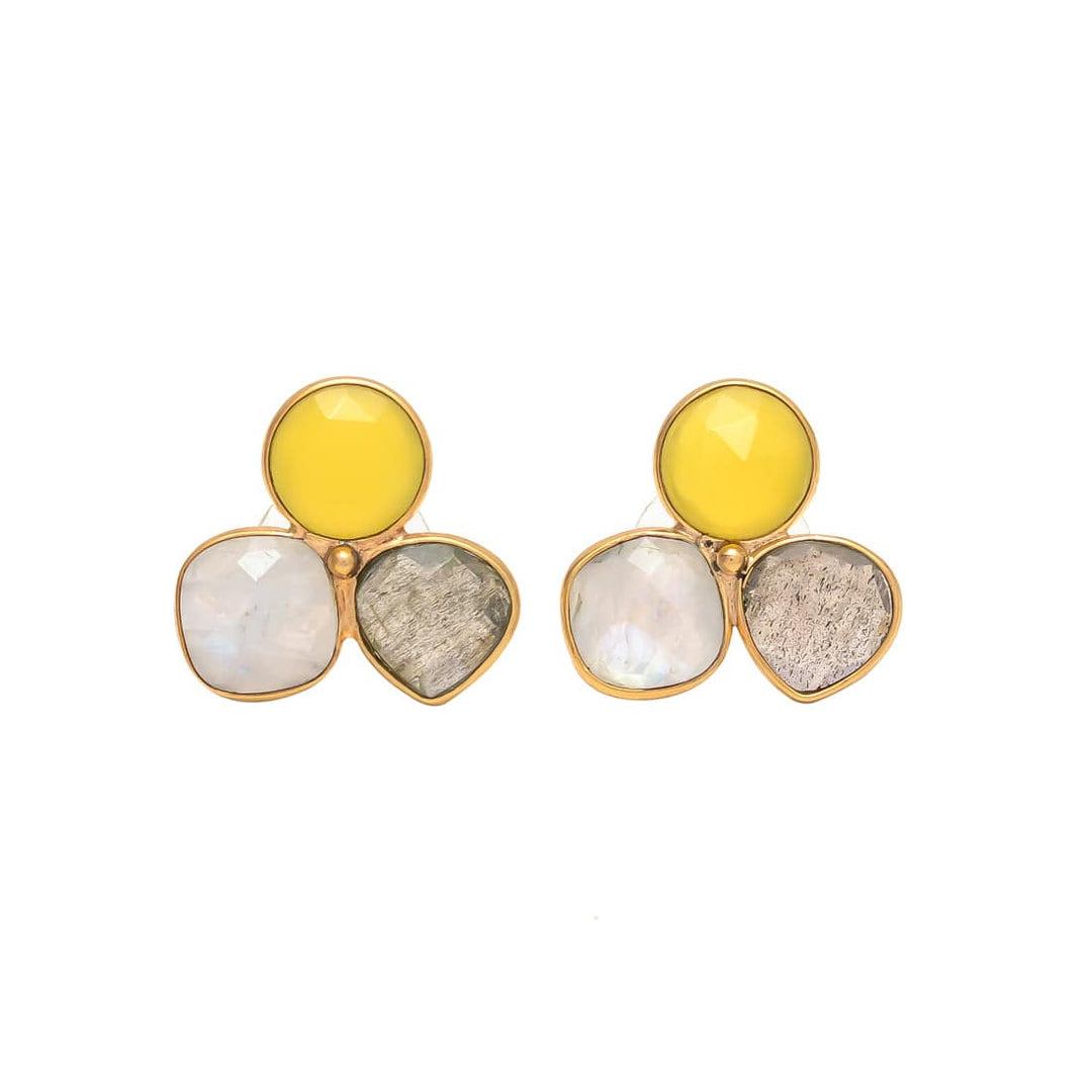 Pendientes con piedras Zarautz Labradorita, Amarillo y Piedra de Luna - Mestiza Joyas