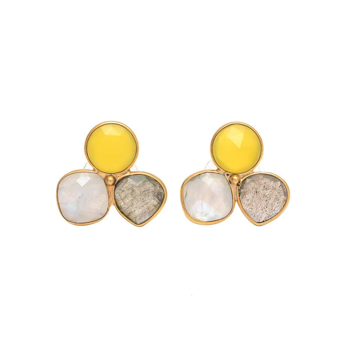 Pendientes con piedras Zarautz Labradorita, Amarillo y Piedra de Luna - Mestiza Joyas