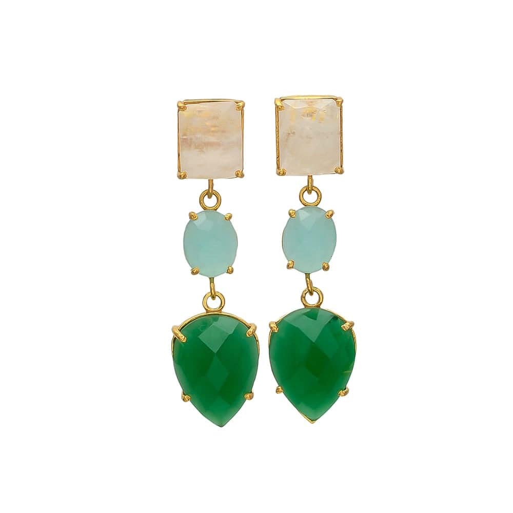 Pendientes piedras Daisy Blanco, Aguamarina y Verde - Mestiza Joyas