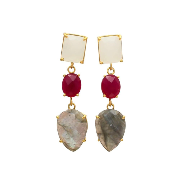 Pendientes piedras Daisy Blanco, Granate y Labradorita - Mestiza Joyas