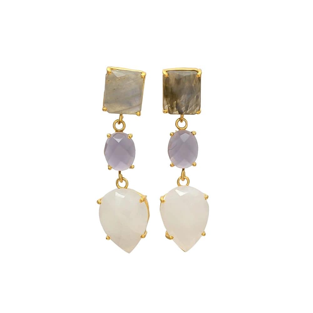 Pendientes piedras Daisy Labradorita, Amatista y Piedra de Luna - Mestiza Joyas