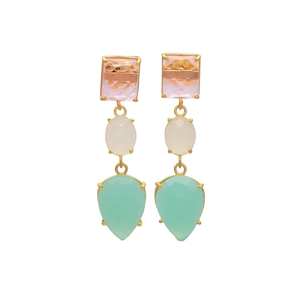 Pendientes piedras Daisy Rosa, Blanco y Aguamarina - Mestiza Joyas