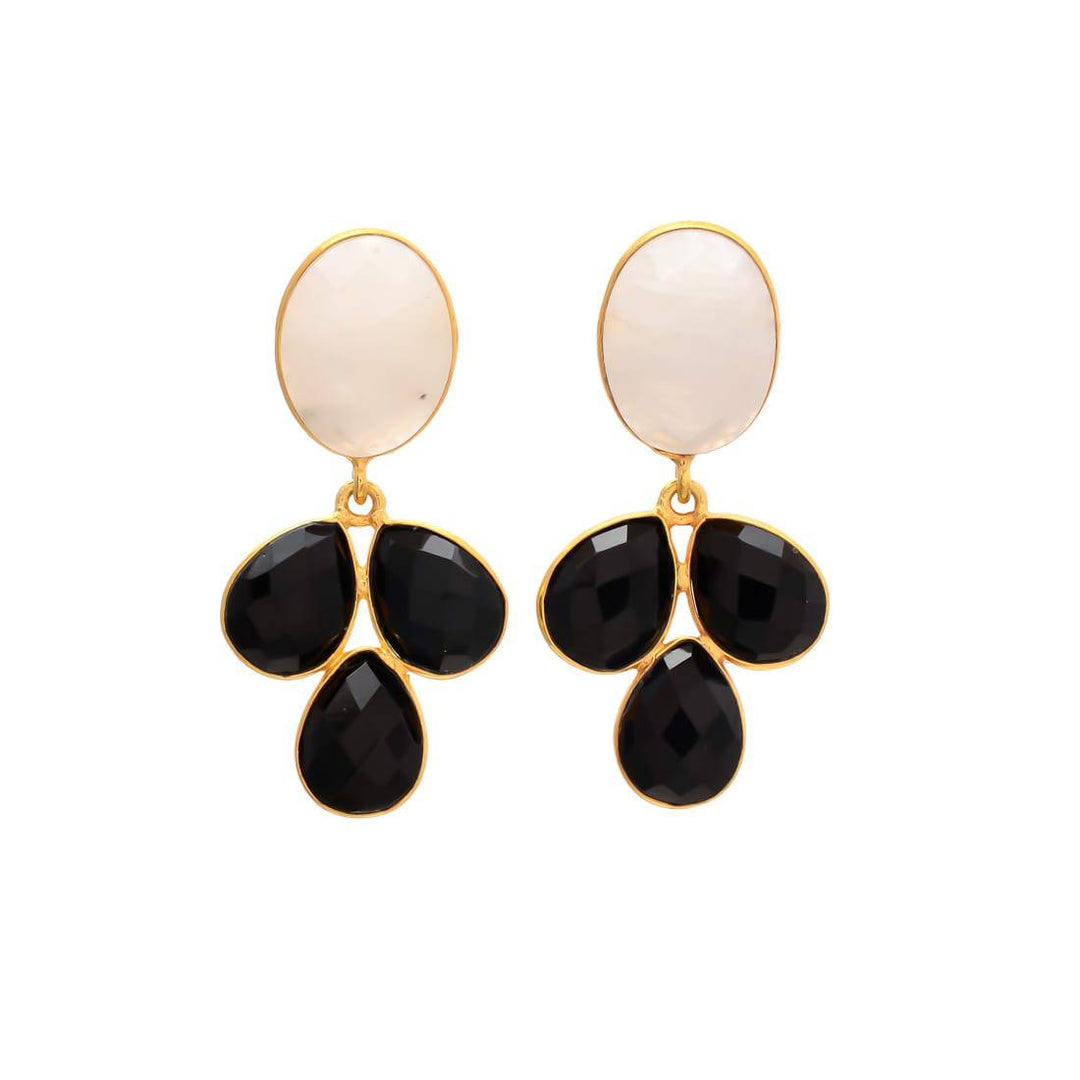 Pendientes piedras Dubai Piedra de luna y Negro - Mestiza Joyas